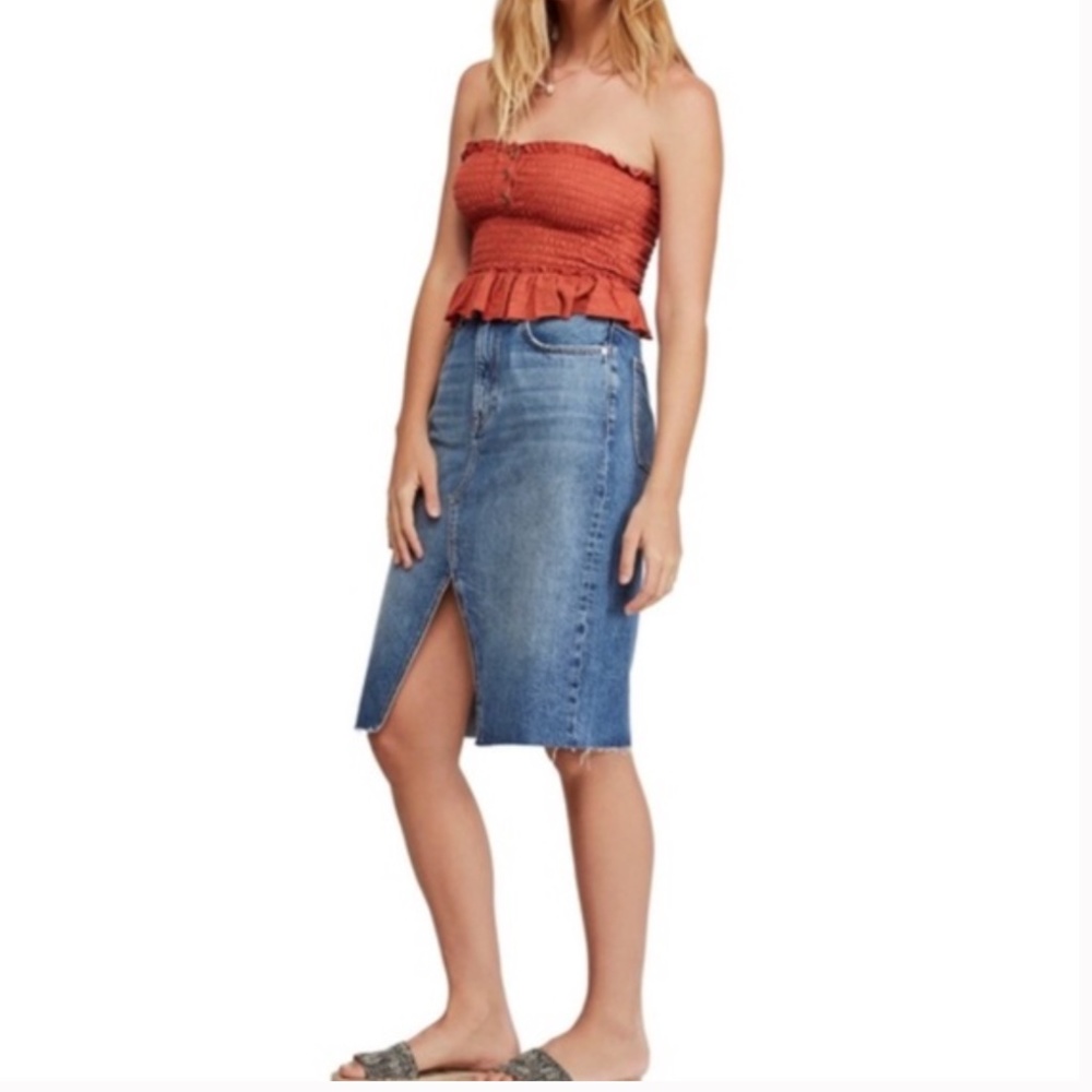 Free People Suzanne Boho Midi Denim Skirt NWT